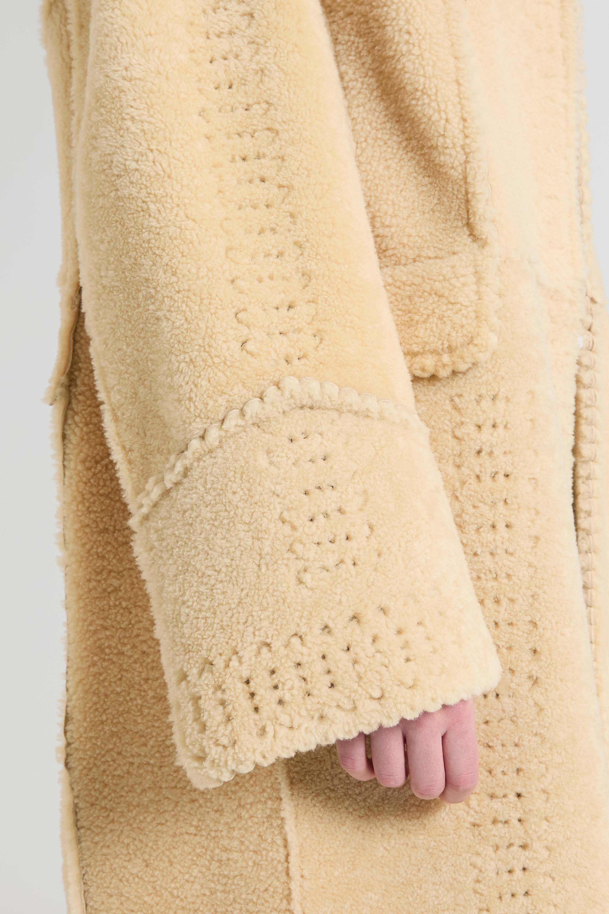 Single-breasted midi shearling coat with brogue detailing