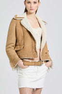 Short shearling jacket with brogue detailing