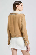Short shearling jacket with brogue detailing