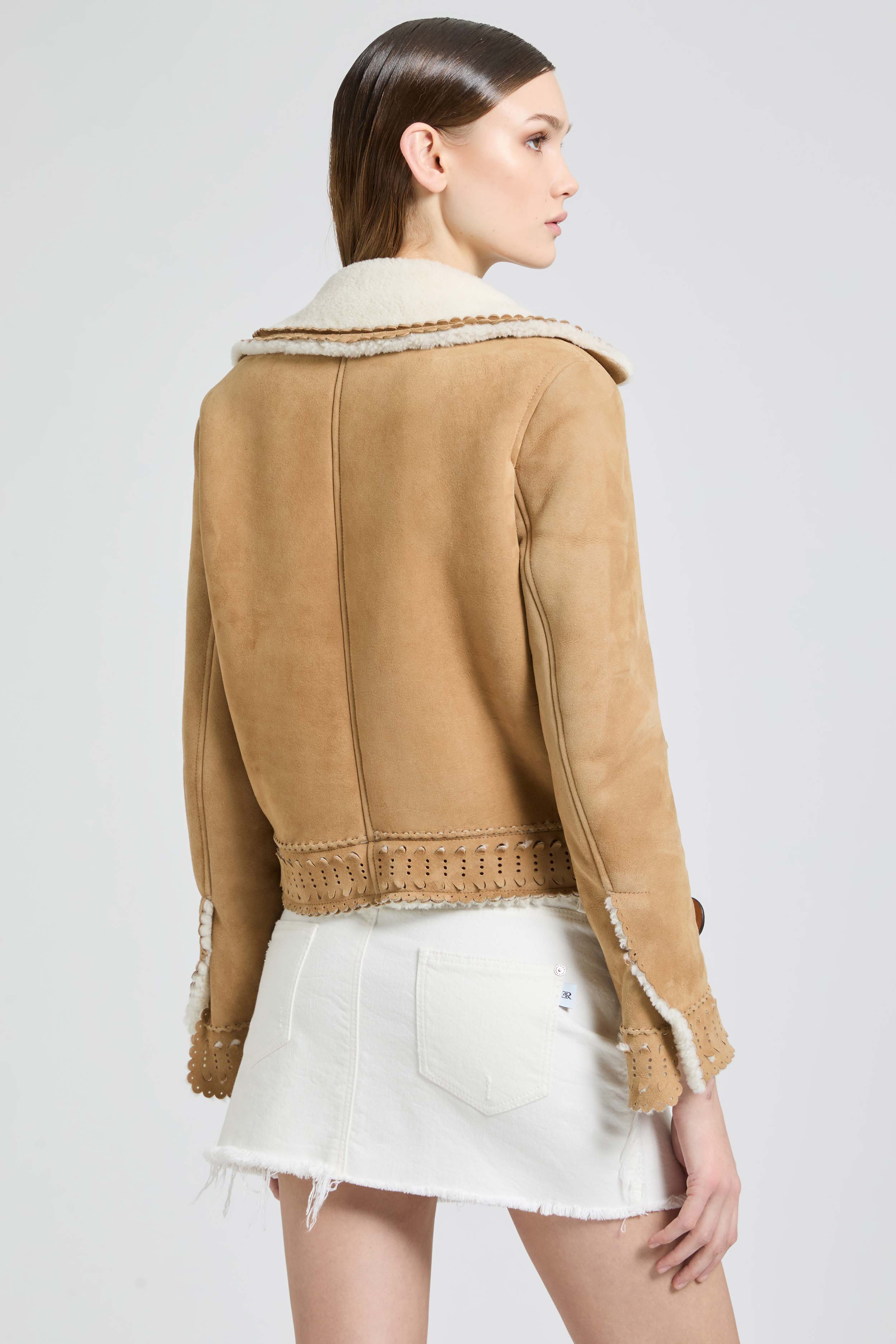 Short shearling jacket with brogue detailing