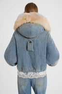 Parka sartoriale cropped in misto lana e cotone con collo in shearling