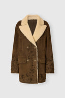 Double-Breasted Suede and Cashmere Coat with Artisanal Embroidery