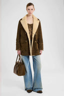 Double-Breasted Suede and Cashmere Coat with Artisanal Embroidery