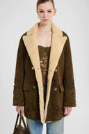 Double-Breasted Suede and Cashmere Coat with Artisanal Embroidery