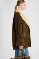 Double-Breasted Suede and Cashmere Coat with Artisanal Embroidery