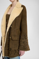 Double-Breasted Suede and Cashmere Coat with Artisanal Embroidery