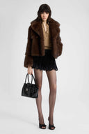Boxy mink-effect jacket with oversized lapels