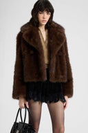 Boxy mink-effect jacket with oversized lapels