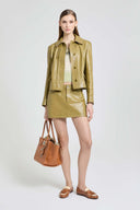 Nappa leather mini skirt with denim-inspired construction