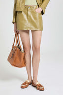 Nappa leather mini skirt with denim-inspired construction