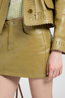 Nappa leather mini skirt with denim-inspired construction
