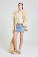 Bustier tulle shirt with long sleeves and embroidered lace effect