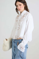 Cotton poplin shirt with hand-cut lace detailing