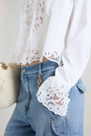 Cotton poplin shirt with hand-cut lace detailing