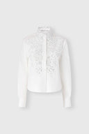 Cotton poplin shirt with rebrodé lace and hand-applied crystals