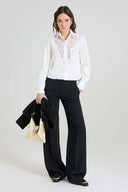 Cotton poplin shirt with rebrodé lace and hand-applied crystals