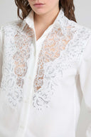 Cotton poplin shirt with rebrodé lace and hand-applied crystals
