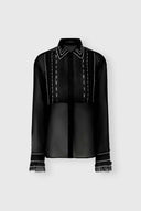 Silk organza shirt with geometric embroidery and handcrafted pleating