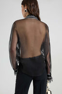 Silk organza shirt with geometric embroidery and handcrafted pleating