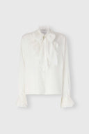 Silk crêpe de chine shirt with sash collar and Valencienne lace details