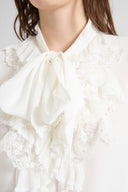 Silk crêpe de chine shirt with sash collar and Valencienne lace details