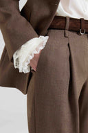 Silk crêpe de chine shirt with sash collar and Valencienne lace details