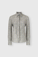Viscose marocain shirt with resca print and tone-on-tone crystals
