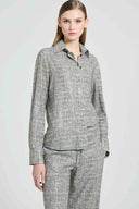 Viscose marocain shirt with resca print and tone-on-tone crystals