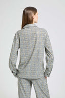 Viscose marocain shirt with resca print and tone-on-tone crystals