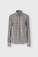 Camicia in marocain di viscosa stampa Principe di Galles con cristalli tono su tono