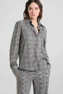 Camicia in marocain di viscosa stampa Principe di Galles con cristalli tono su tono