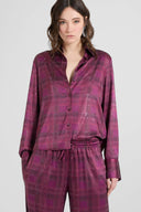 Silk satin shirt with check print and tone-on-tone crystals