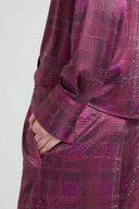 Silk satin shirt with check print and tone-on-tone crystals