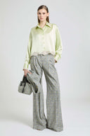 Boxy silk satin shirt with contrasting rebrodé lace
