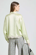 Boxy silk satin shirt with contrasting rebrodé lace