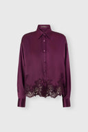 Boxy silk satin shirt with lace hem detail