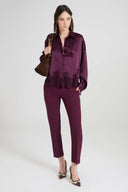 Boxy silk satin shirt with lace hem detail