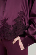 Boxy silk satin shirt with lace hem detail