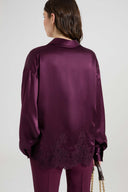 Boxy silk satin shirt with lace hem detail