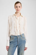 Silk crepe de chine shirt with Valencienne lace inserts
