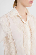 Silk crepe de chine shirt with Valencienne lace inserts