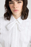 Camicia crop in popeline di cotone con fiocco in pizzo Valencienne