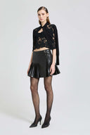 Strapless bustier top in floral lace with corsetry construction