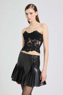 Strapless bustier top in floral lace with corsetry construction