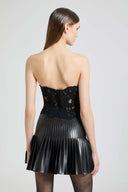 Strapless bustier top in floral lace with corsetry construction