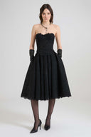 Rebrodé lace bustier with tone-on-tone crystals and V-shaped hem