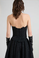 Rebrodé lace bustier with tone-on-tone crystals and V-shaped hem