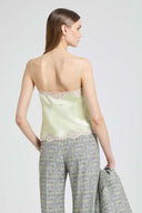 Top lingerie in raso di seta con pizzo a contrasto