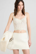 Bustier à bretelles en laine avec maille côtelée, nid d’abeille et dentelle