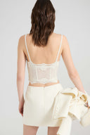 Bustier à bretelles en laine avec maille côtelée, nid d’abeille et dentelle